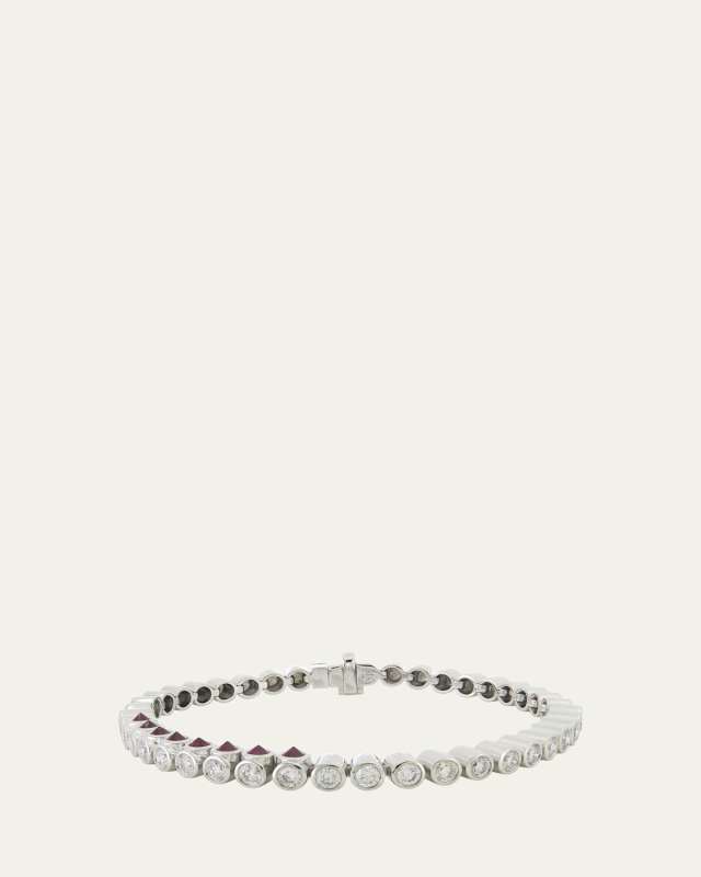 Tubbo Sideway 14K White Gold Ruby and Diamond Tennis Bracelet, 6.5"L